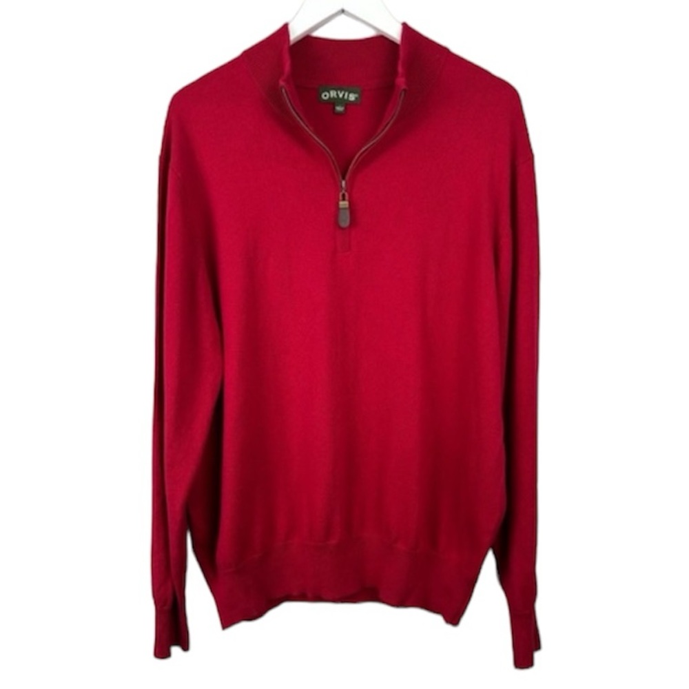 Orvis Red Quarter Zip Cotton / Silk / Cashmere Blend Pullover Sweater Large